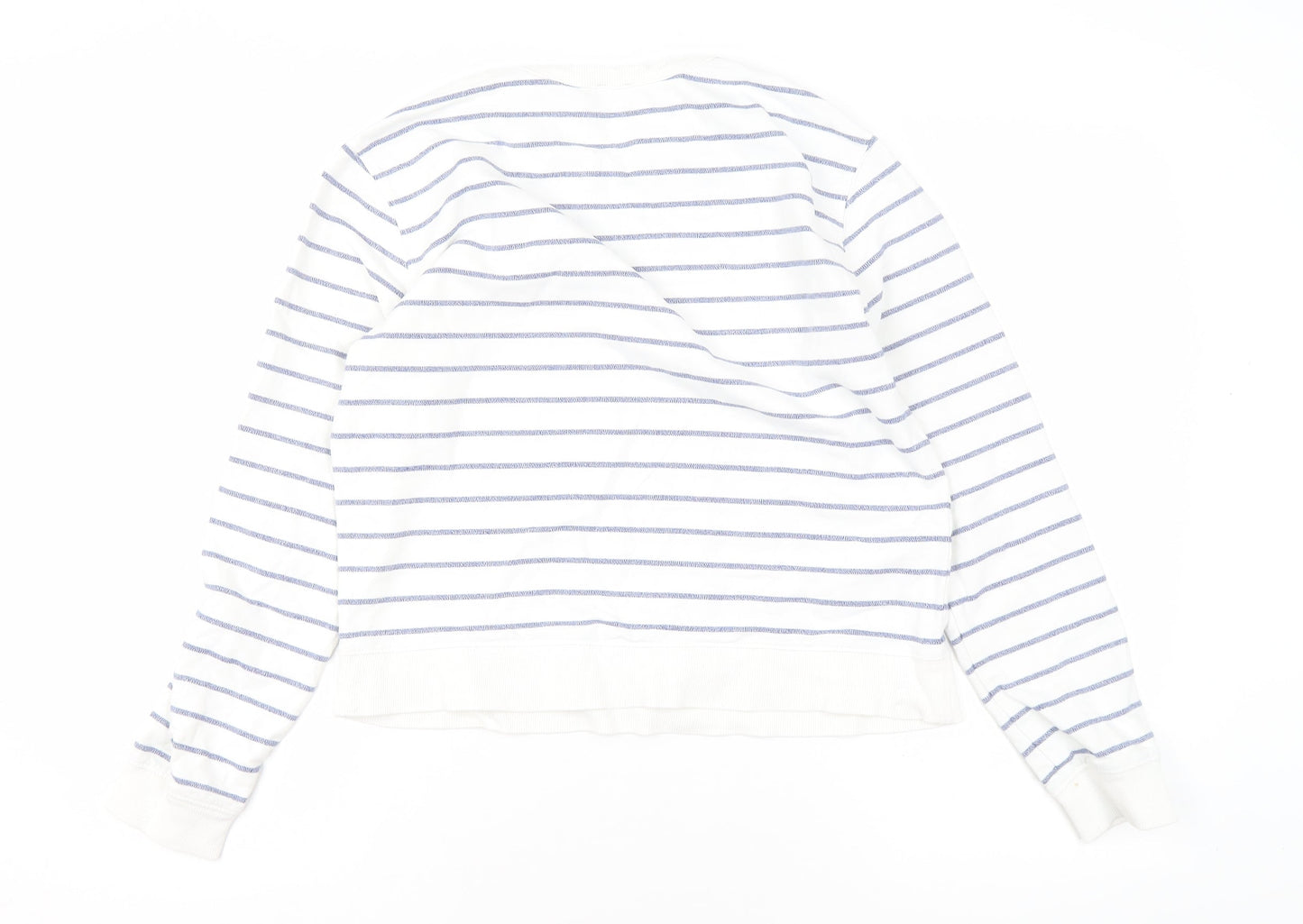 ASOS Women White Blue Striped Cotton Crew Neck Pullover Sweatshirt UK 10