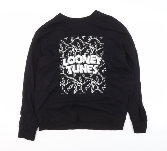 George Looney Tunes Women's Black Cotton Pullover Sweatshirt Size 12-14