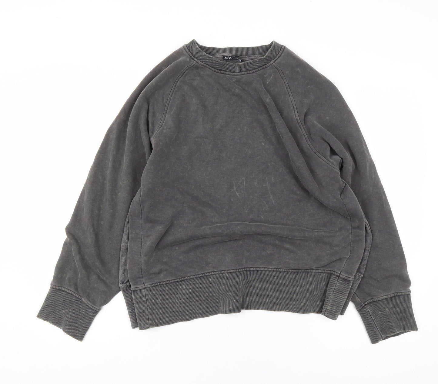 ZARA Women Grey Cotton Blend Pullover Sweatshirt Size S