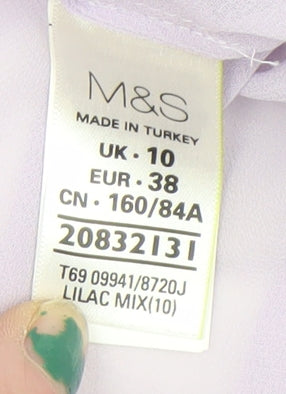 Marks and Spencer Womens Lilac Sleeveless Collared Chiffon Blouse UK 10