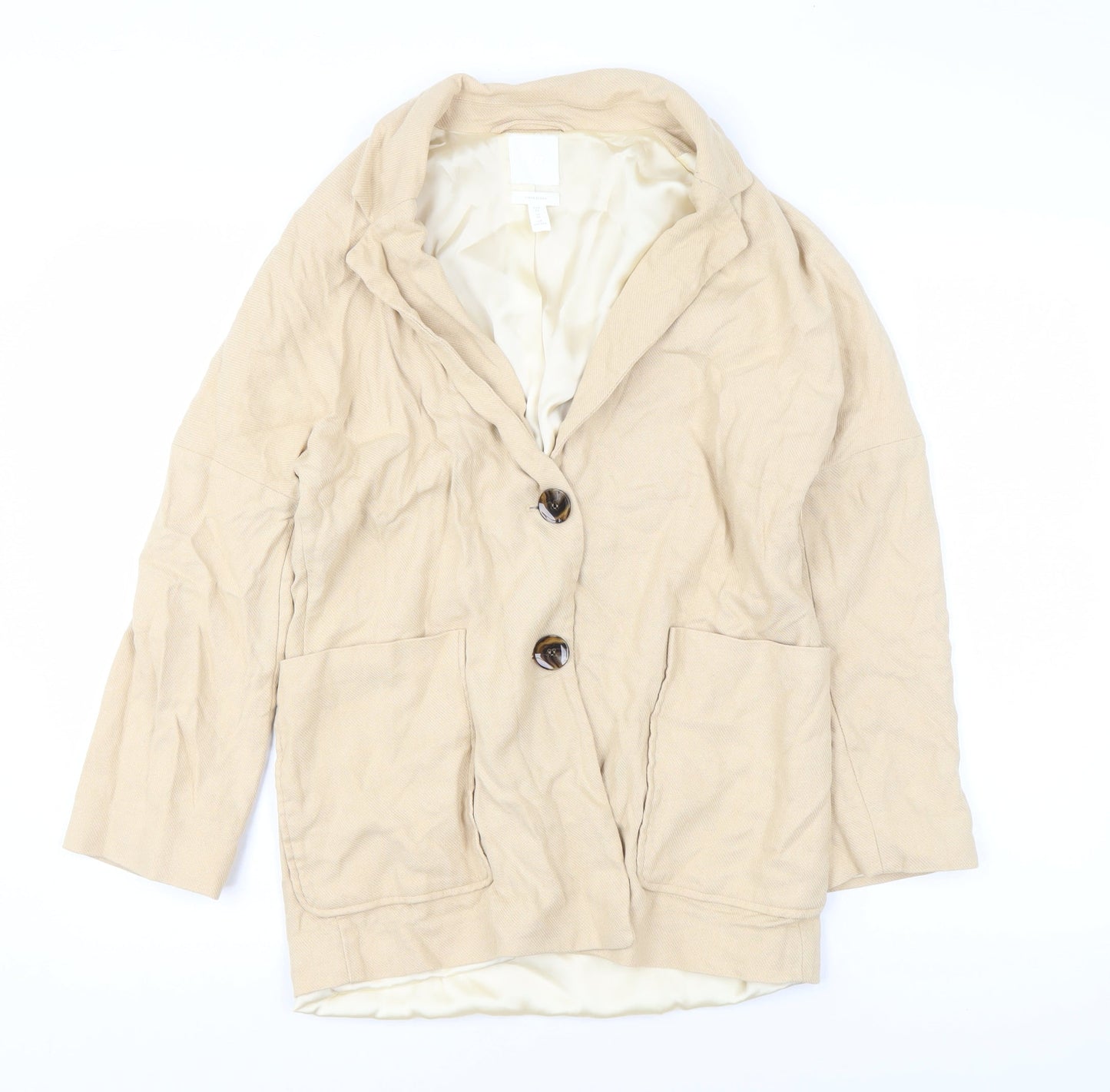 H&M Women Beige Linen Blend Single-Breasted Blazer XS Classic Fit