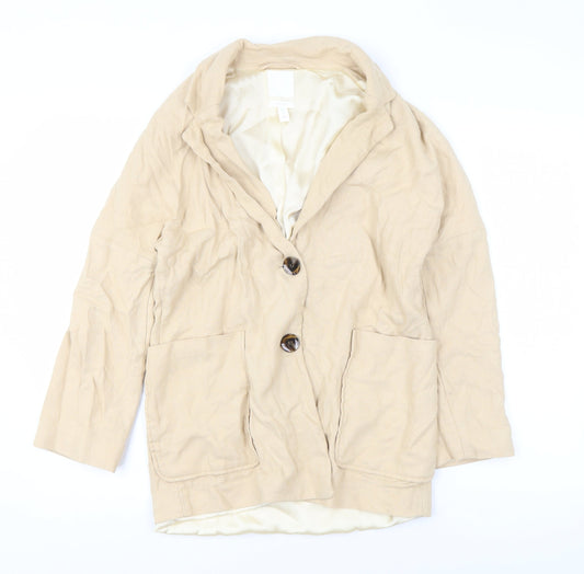 H&M Women Beige Linen Blend Single-Breasted Blazer XS Classic Fit