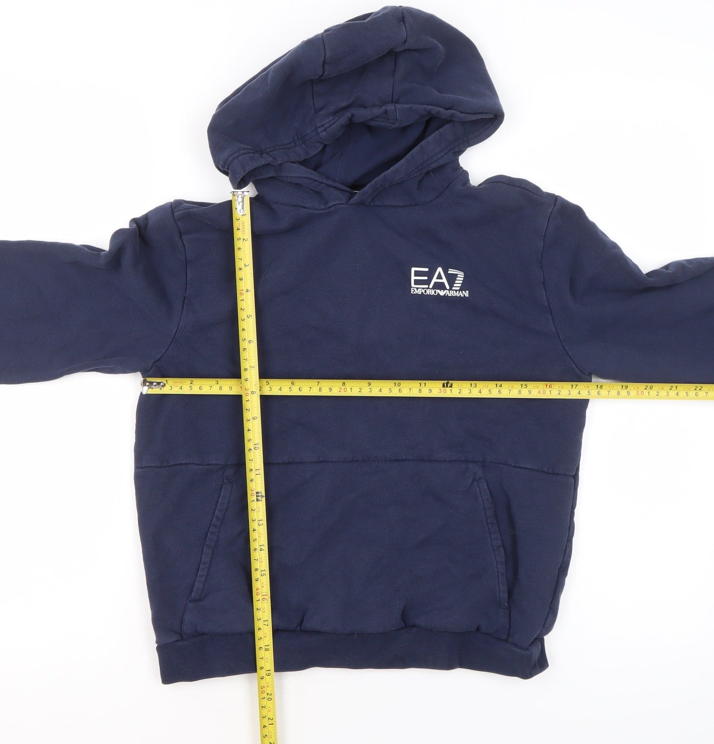 Emporio Armani EA7 Boys Navy Blue Pullover Hoodie Size 14 Years Cotton Blend