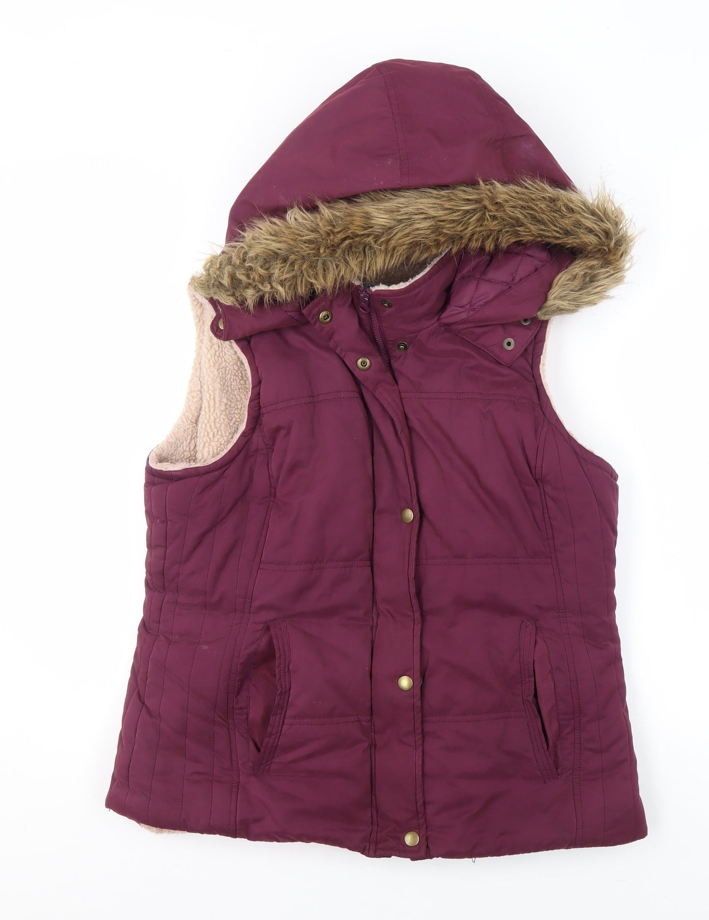 Marks and Spencer Women's Purple Hooded Faux Fur Trim Bodywarmer Size 14