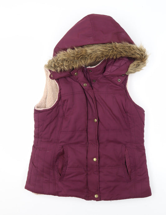 Marks and Spencer Women's Purple Hooded Faux Fur Trim Bodywarmer Size 14