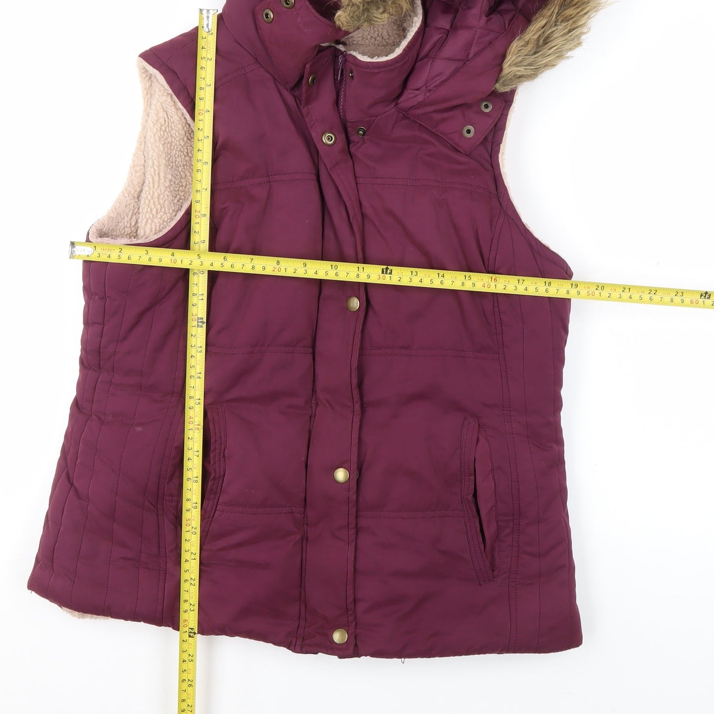 Marks and Spencer Women's Purple Hooded Faux Fur Trim Bodywarmer Size 14