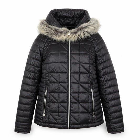 Dare 2b Womens Black Puffer Jacket Size 10 Hooded Faux Fur Trim
