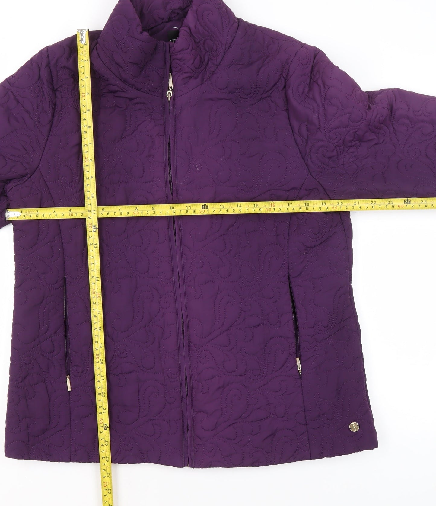 TIGI Womens Purple Quilted Full Zip Jacket Size 14 Regular
