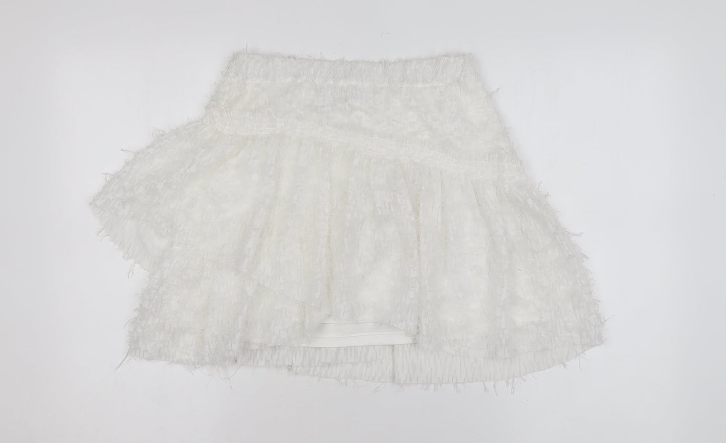 Zara Women White Short Flared Tweed Skirt Size S