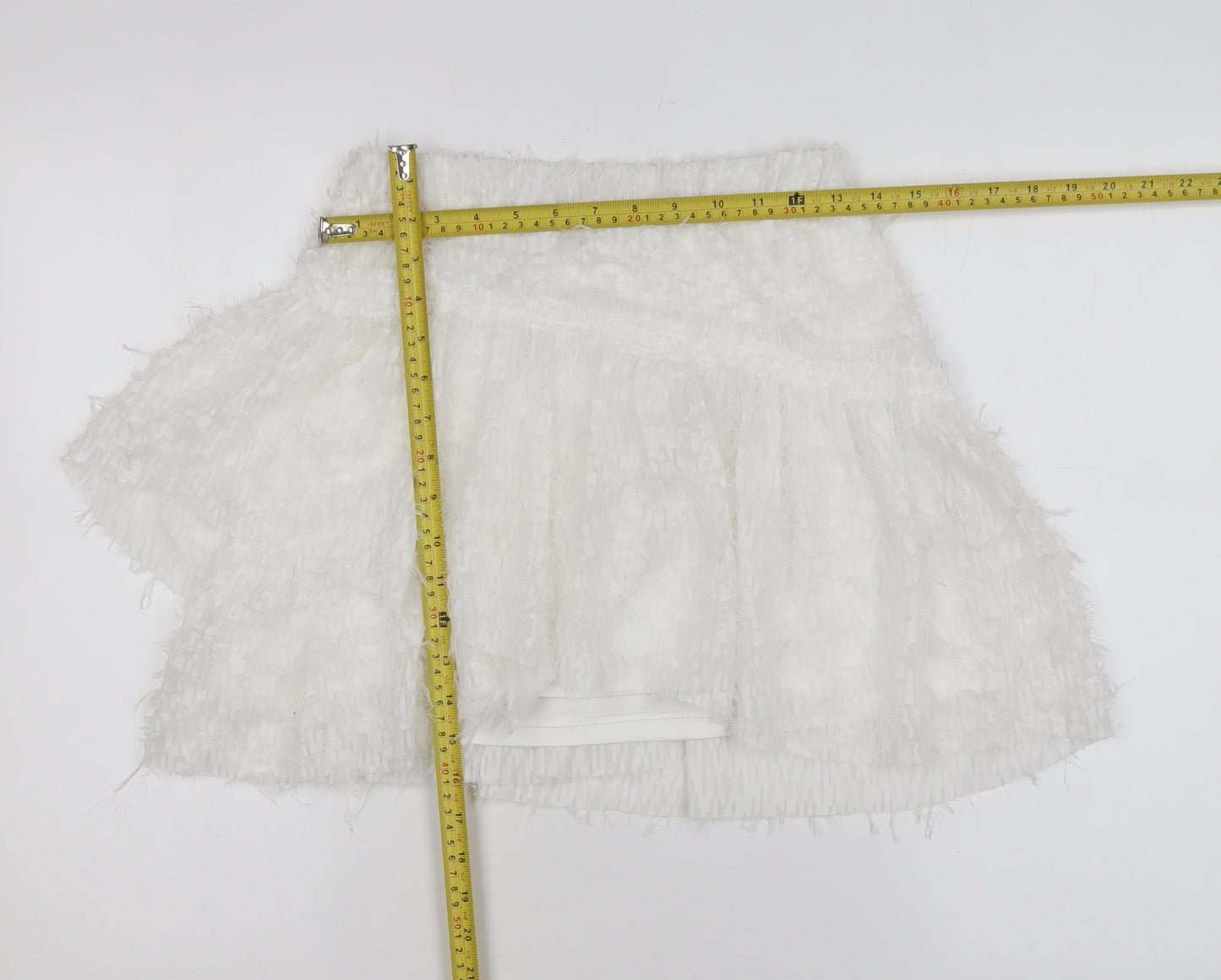 Zara Women White Short Flared Tweed Skirt Size S