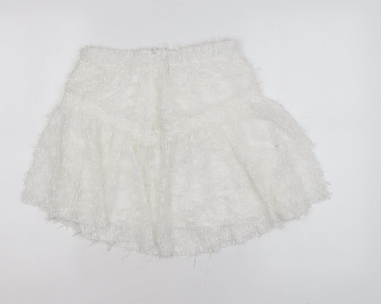 Zara Women White Short Flared Tweed Skirt Size S