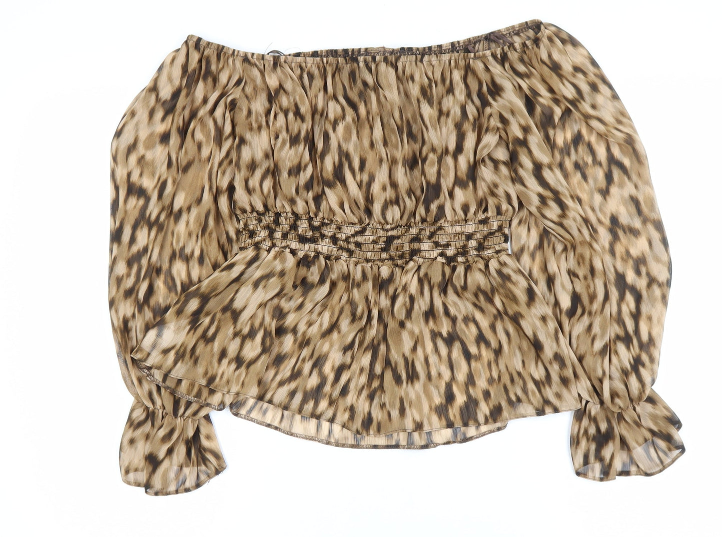 River Island Women’s Beige Animal Print Off-Shoulder Chiffon Blouse UK 10