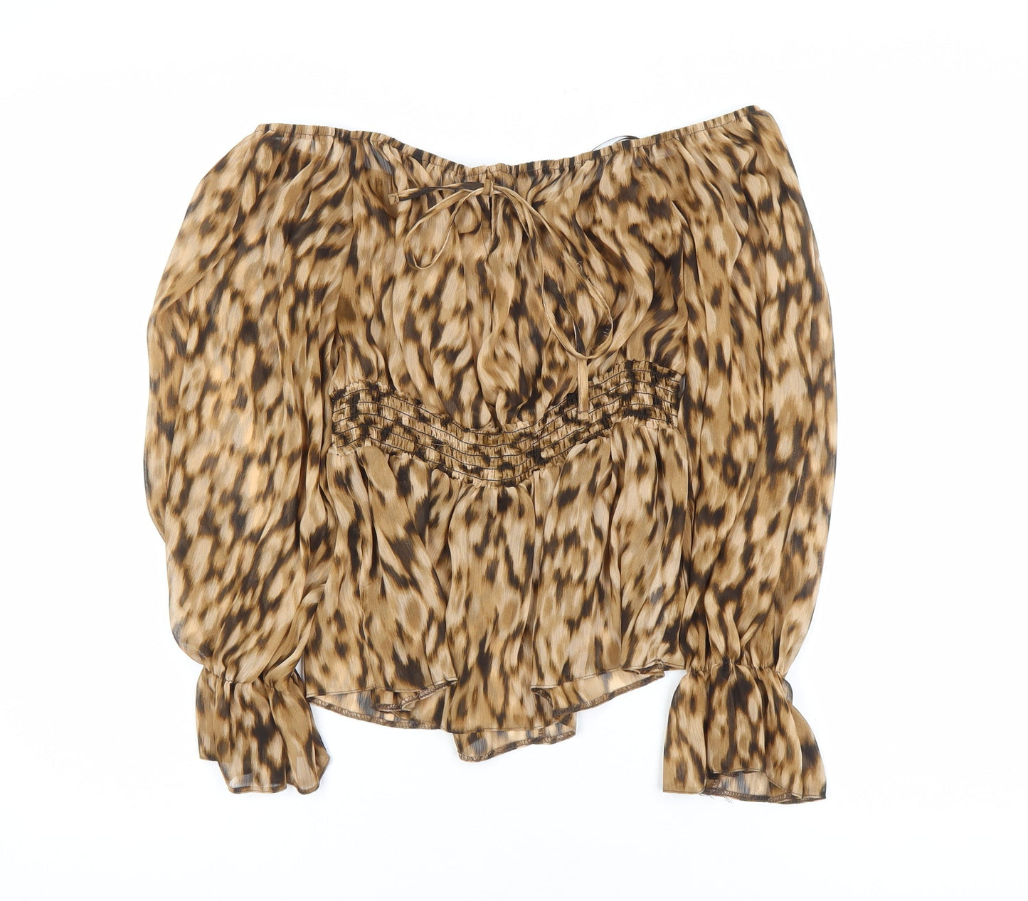 River Island Women’s Beige Animal Print Off-Shoulder Chiffon Blouse UK 10