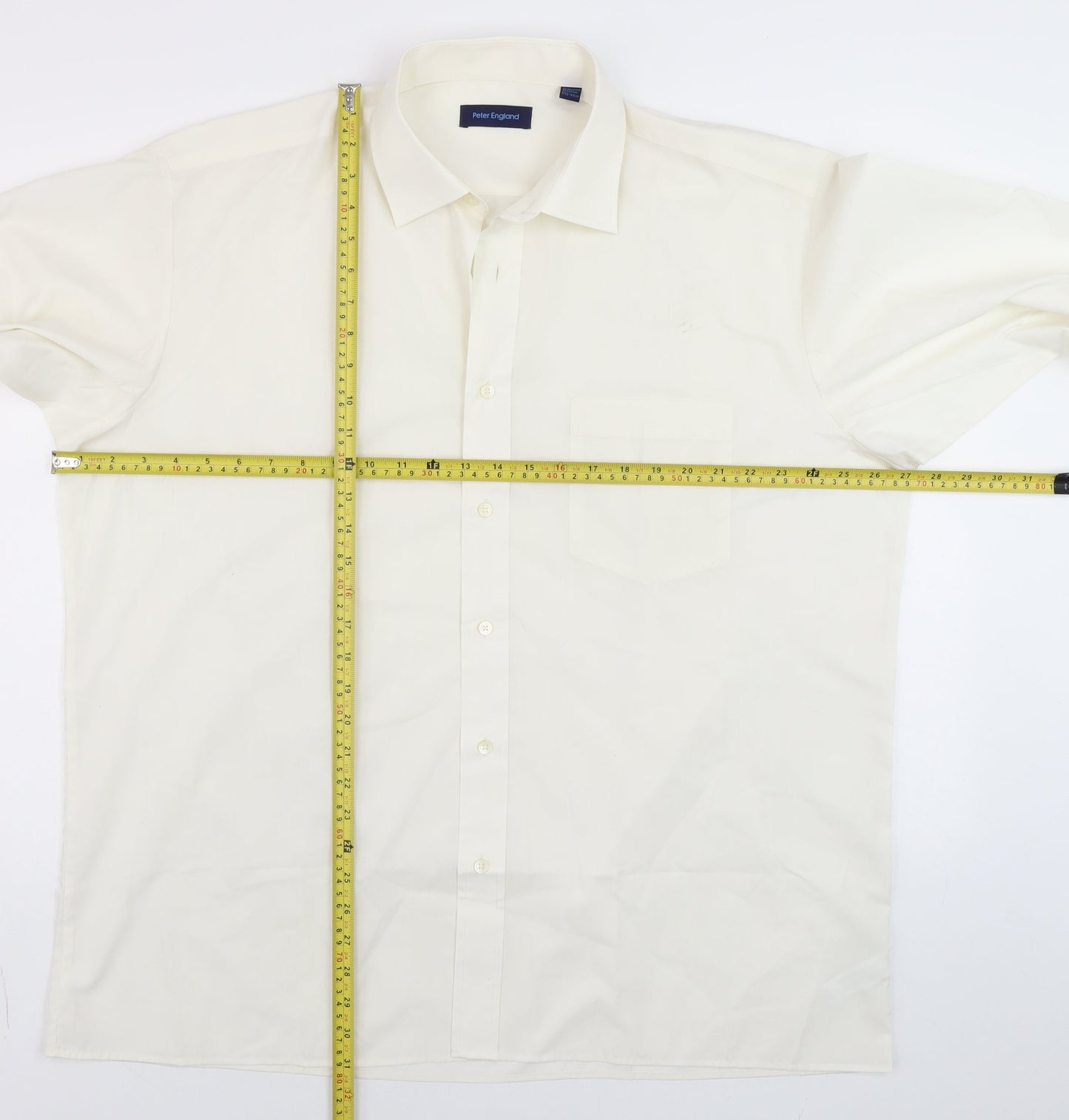 Peter England Men Ivory Long Sleeve Regular Fit Dress Shirt 17.5in 44cm
