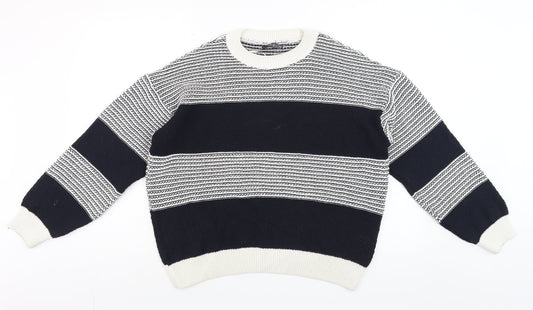 Dunnes Men’s Blue White Striped Crew Neck Knit Jumper Size M