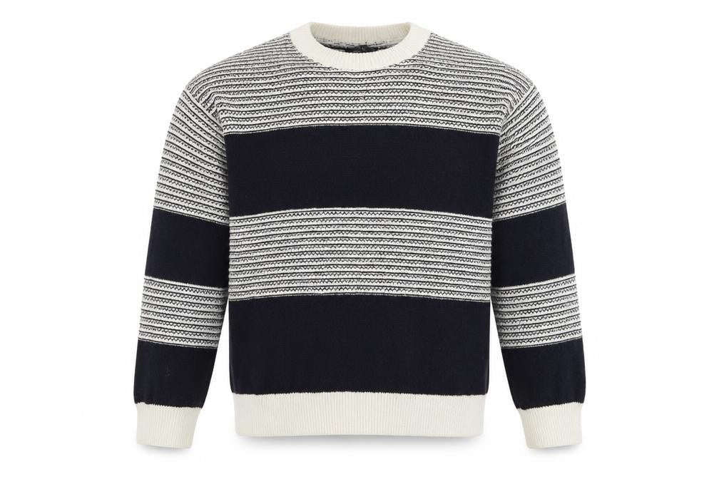 Dunnes Men’s Blue White Striped Crew Neck Knit Jumper Size M