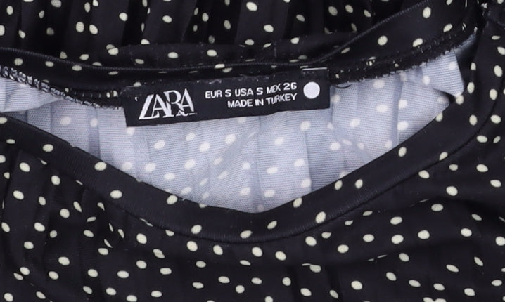 Zara Womens Black Polka Dot Ruffle Tunic Blouse Size S