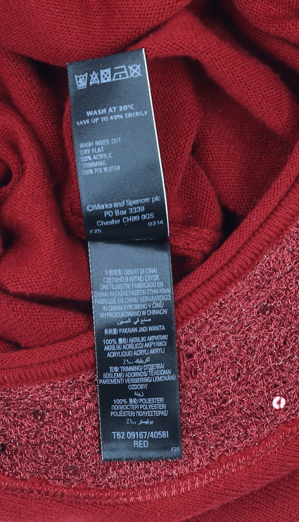 Marks and Spencer Per Una Women Red Size 14 Sequin Trim Pullover Jumper