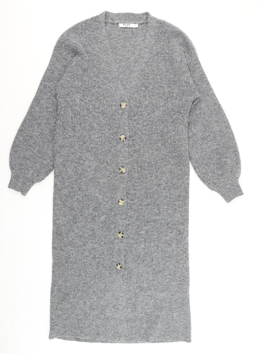 NA-KD Women Grey Long Knit Cardigan Size S V-Neck Button Front