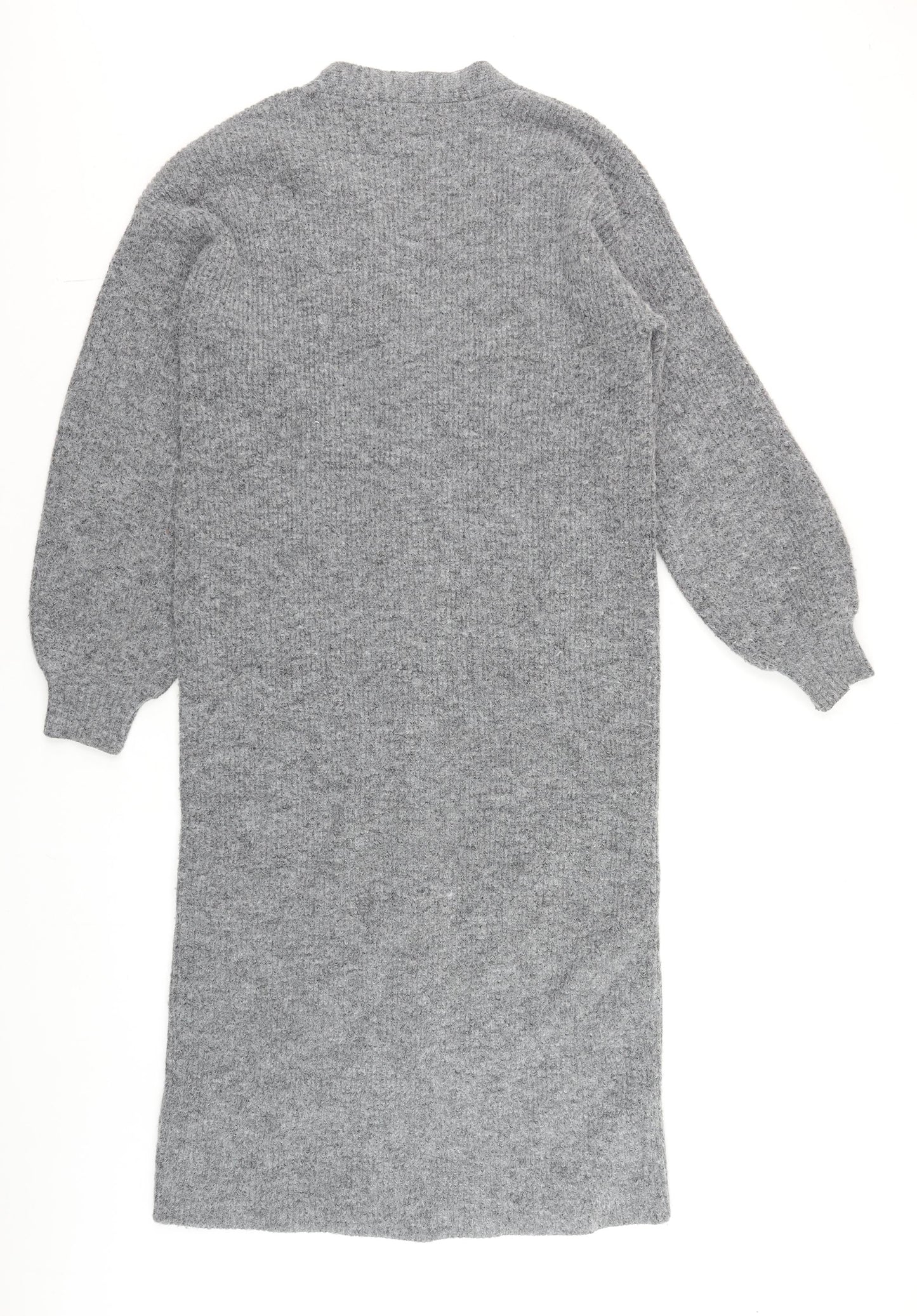 NA-KD Women Grey Long Knit Cardigan Size S V-Neck Button Front