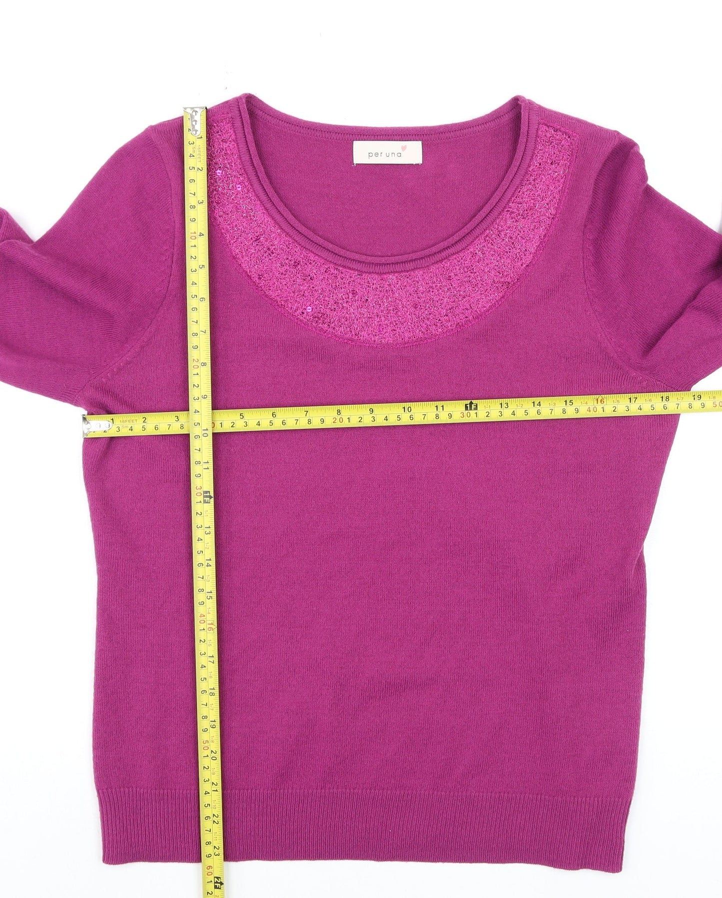 Marks and Spencer Per Una Pink Sequin Scoop Neck Womens Jumper Size 14