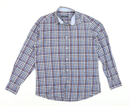 Additional front view of Dunnes Men's Blue Check Long Sleeve Cotton Button-Up Shirt M