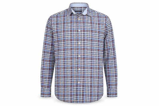 Dunnes Men's Blue Check Long Sleeve Cotton Button-Up Shirt M