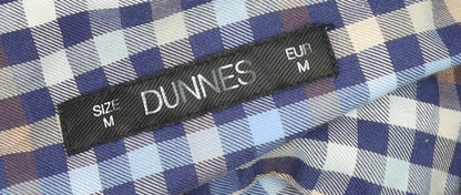 Brand and care label for Dunnes Men's Blue Check Long Sleeve Cotton Button-Up Shirt M