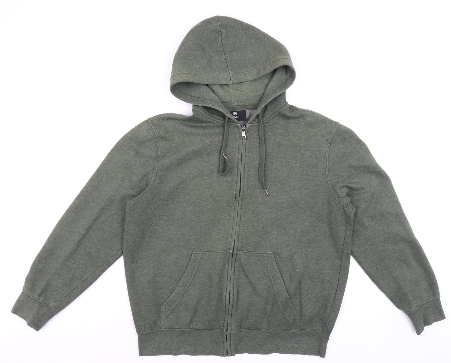 H&M Men’s Green Full Zip Fleece Hoodie Regular Fit Size M