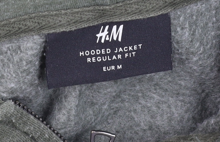 H&M Men’s Green Full Zip Fleece Hoodie Regular Fit Size M