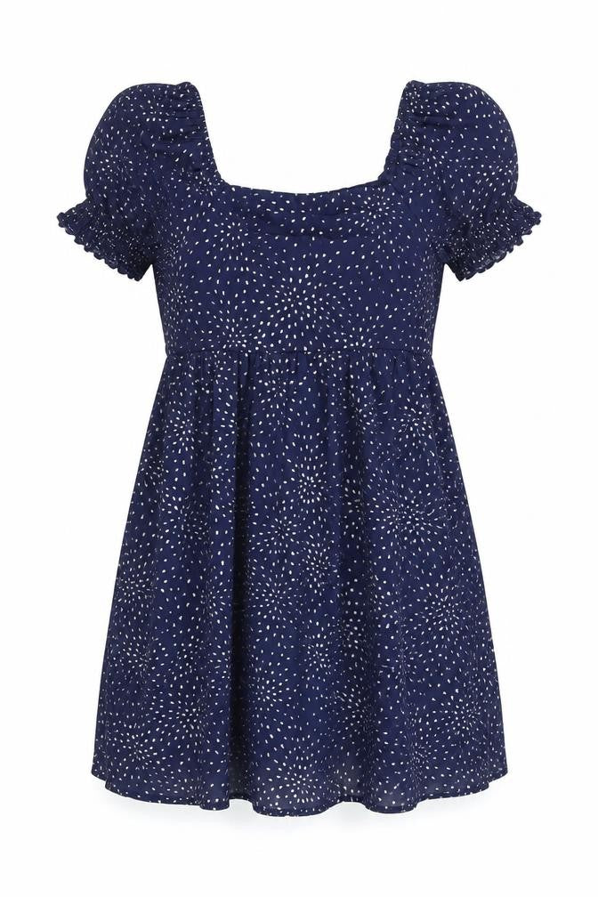 Trixxi Girl Blue Polka Dot Puff Sleeve Tunic Blouse Size 10