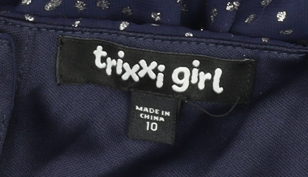 Trixxi Girl Blue Polka Dot Puff Sleeve Tunic Blouse Size 10