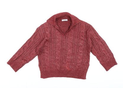 Additional front view of Gallery women’s red collared cable-knit jumper xs