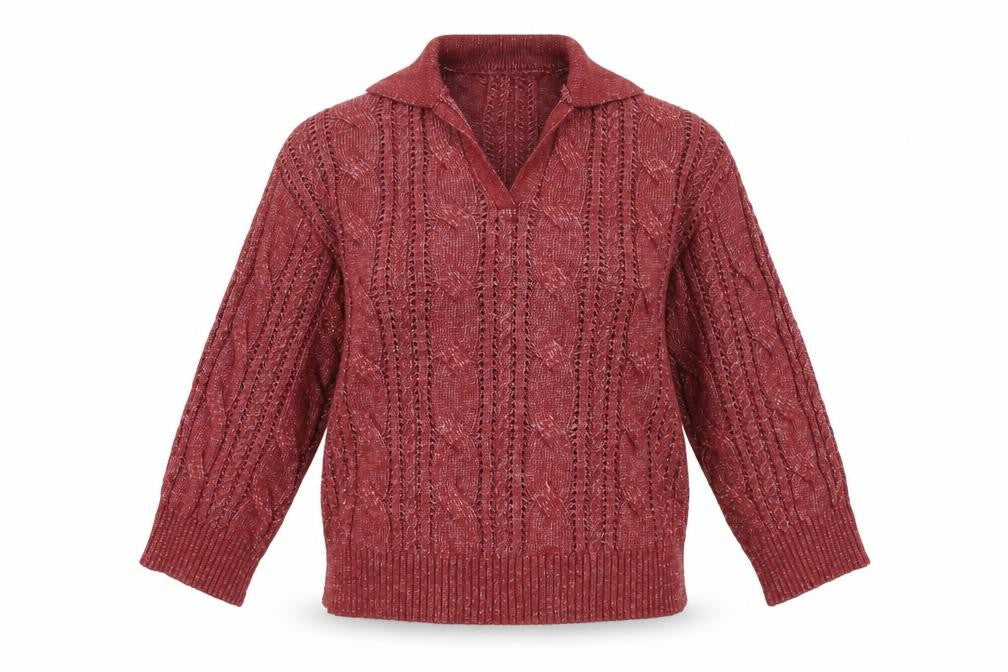 Gallery Womens Red Collared Cable-Knit Pullover Jumper XS