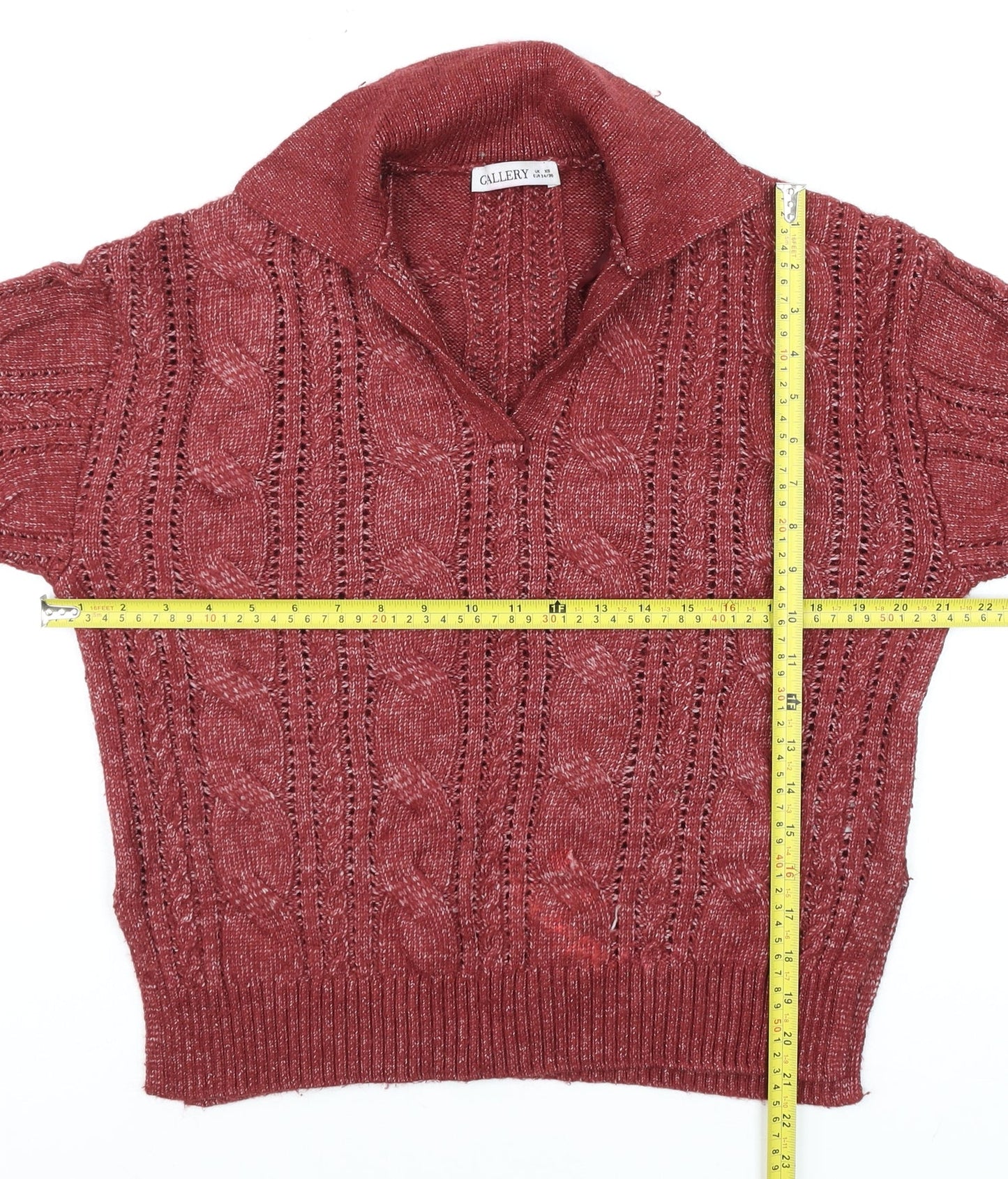 Gallery Womens Red Collared Cable-Knit Pullover Jumper XS