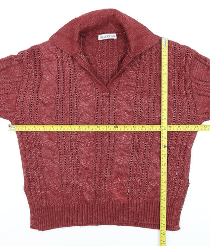 Back view of Gallery women’s red collared cable-knit jumper xs