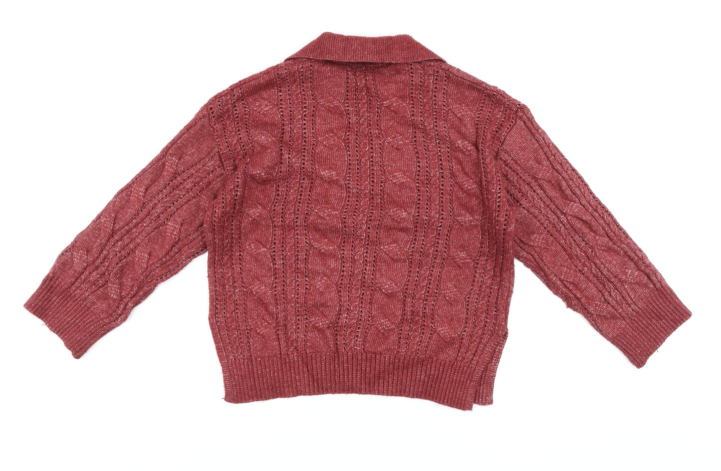 Gallery Womens Red Collared Cable-Knit Pullover Jumper XS