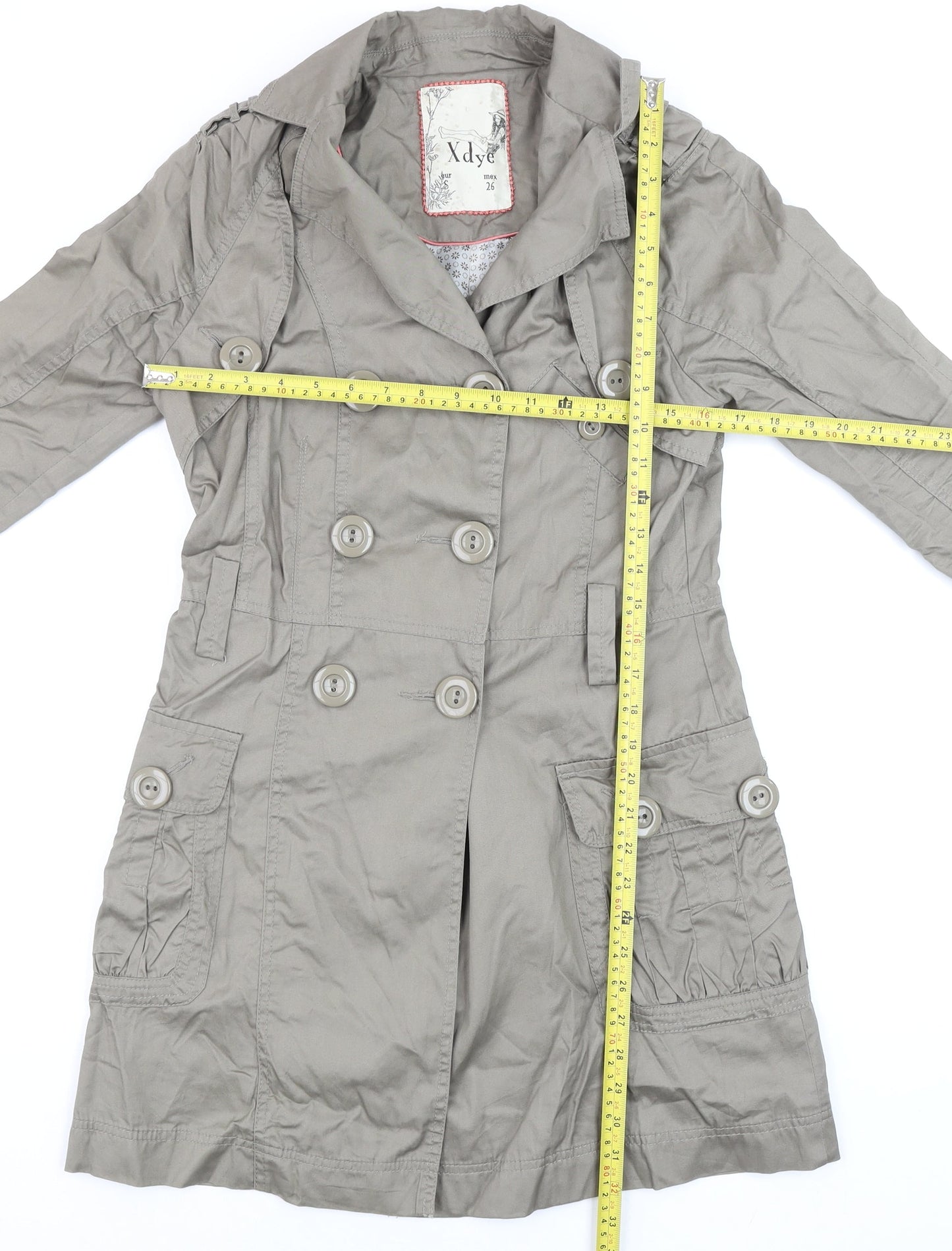 XDYE Womens Grey Double Breasted Trench Coat Size S Classic Style