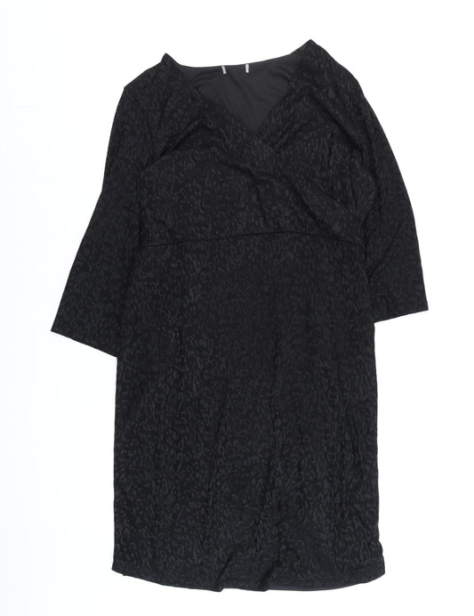 F&F Women Black Animal Print Knee Length Shift Dress Size 18