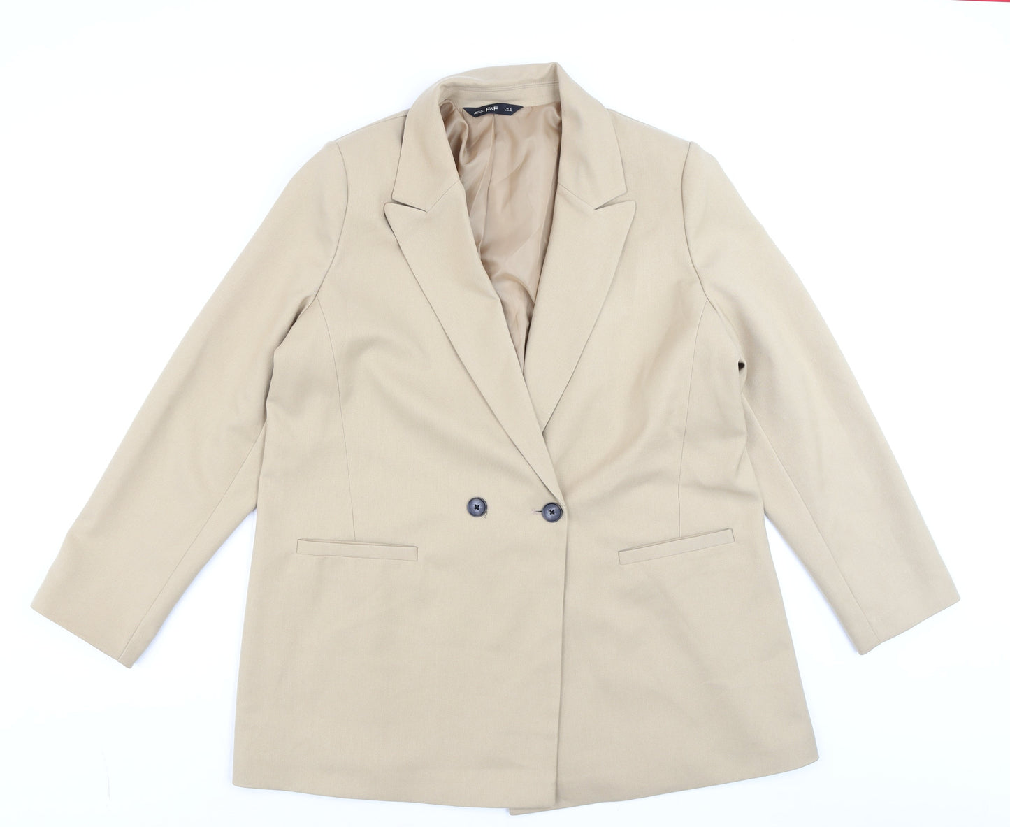 F&F Women Beige Double-Breasted Blazer UK 16 Classic Fit
