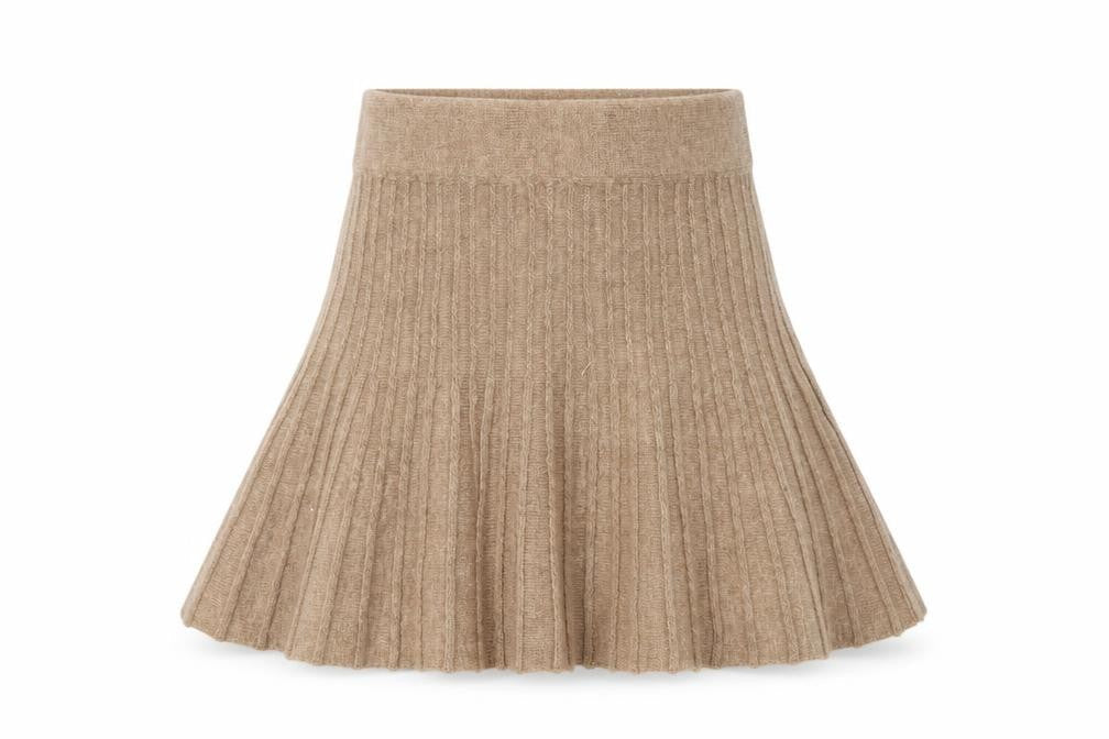 River Island Women Beige Pleated Knit Short Skirt S