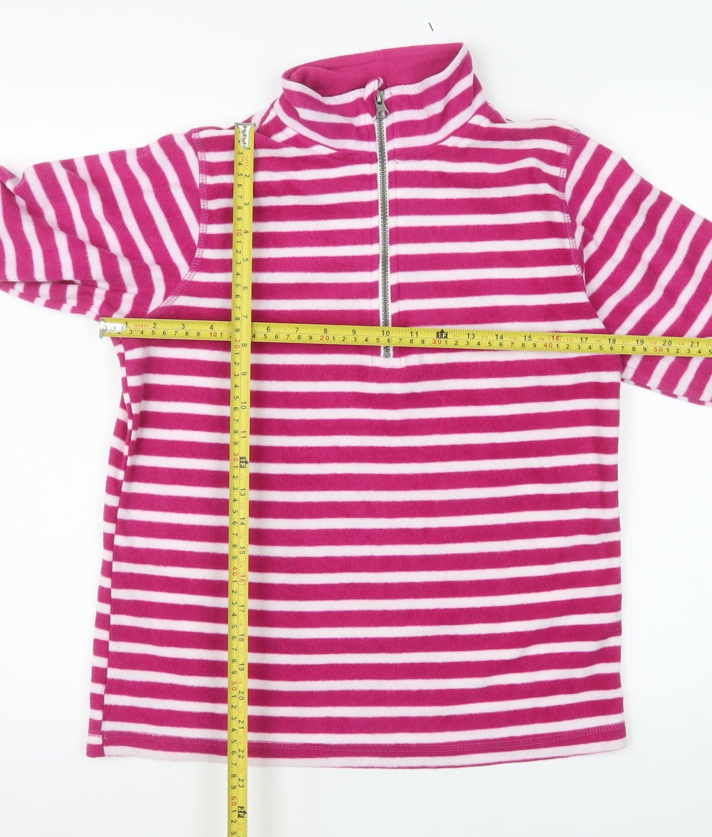 GAP Women Pink Striped 1/2 Zip Pullover Fleece Sweatshirt M