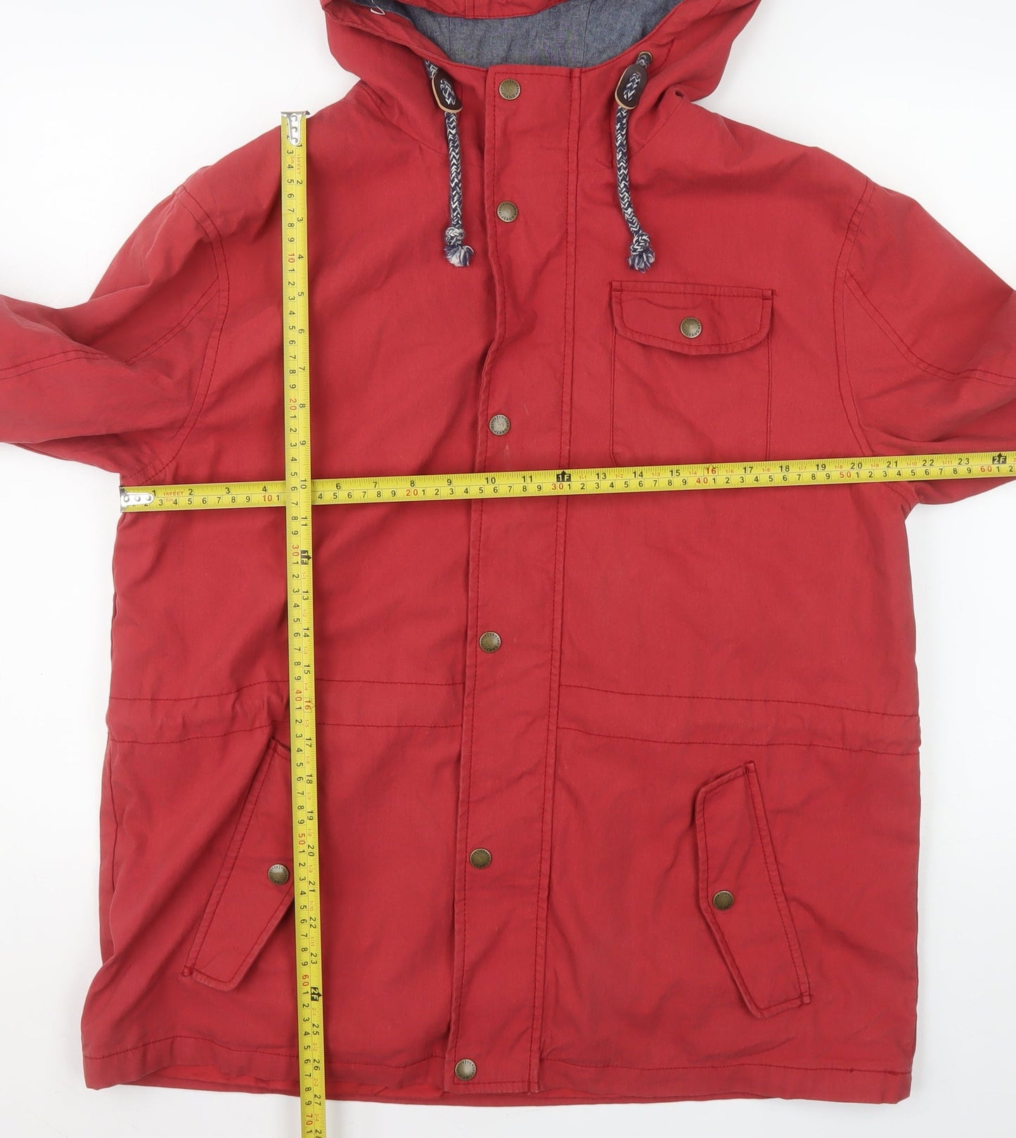 Jasper Conran Mens Red Hooded Parka Jacket L Cotton Nylon Casual