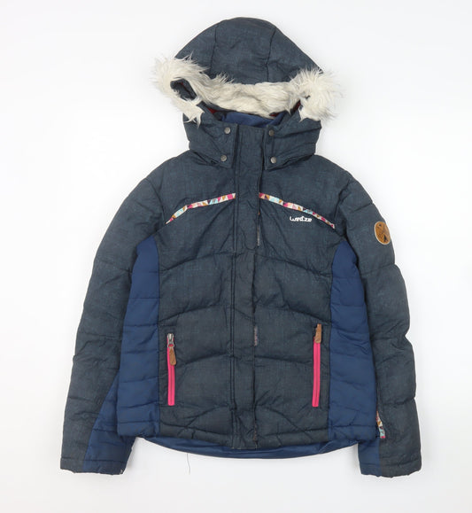 Wedze Girls Blue Hooded Puffer Ski Jacket 12 Years Winter Insulated Coat