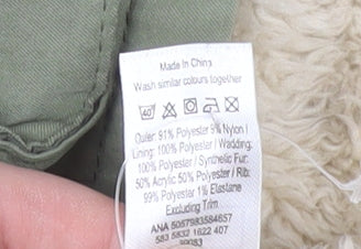 George Unisex Baby Green Hooded Parka Coat 12-18 Months Faux Fur Lined Winter Jacket