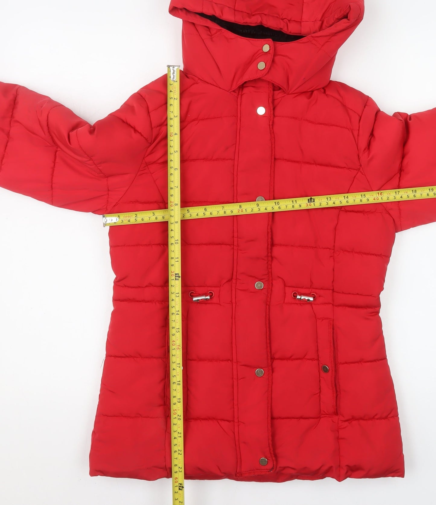 George Girls Red Hooded Puffer Jacket 11-12 Years Winter Coat