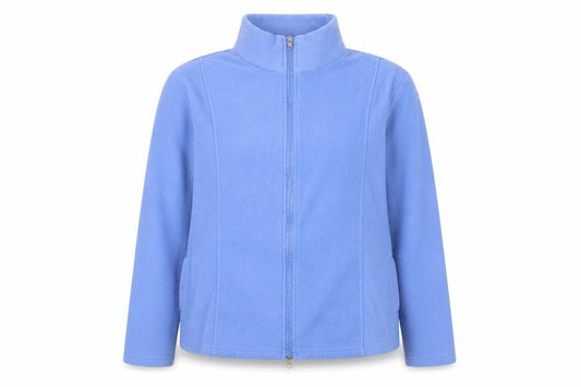 Front view of Anne de Lancay Women's Blue Fleece Full Zip Jacket, size M