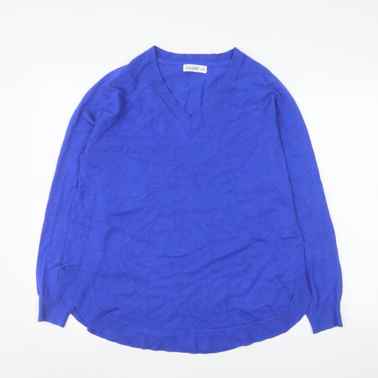 Gallery Men's Blue V-Neck Knit Pullover Jumper Size M