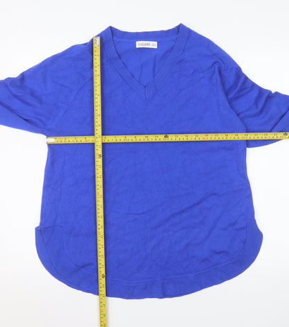 Back view of Gallery Men's Blue V-Neck Knit jumper, size M