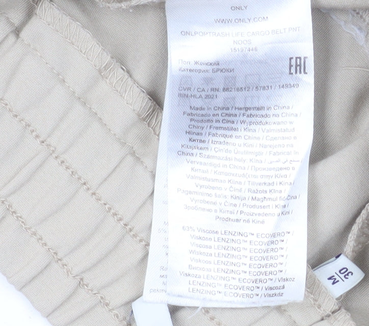 ONLY Women’s Beige Cargo Trousers Belted Regular Fit Size M